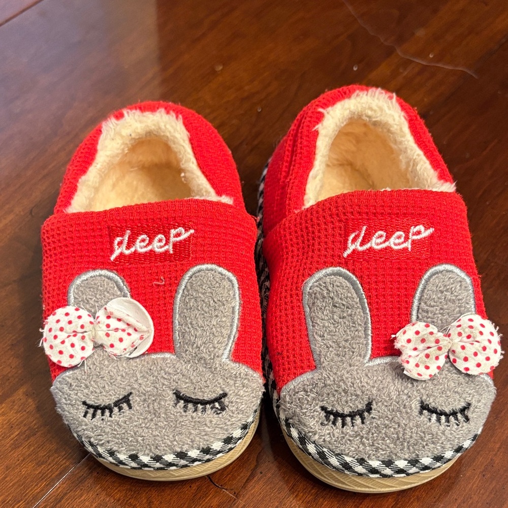 Cozy Red and Gray Bunny Kids Slippers